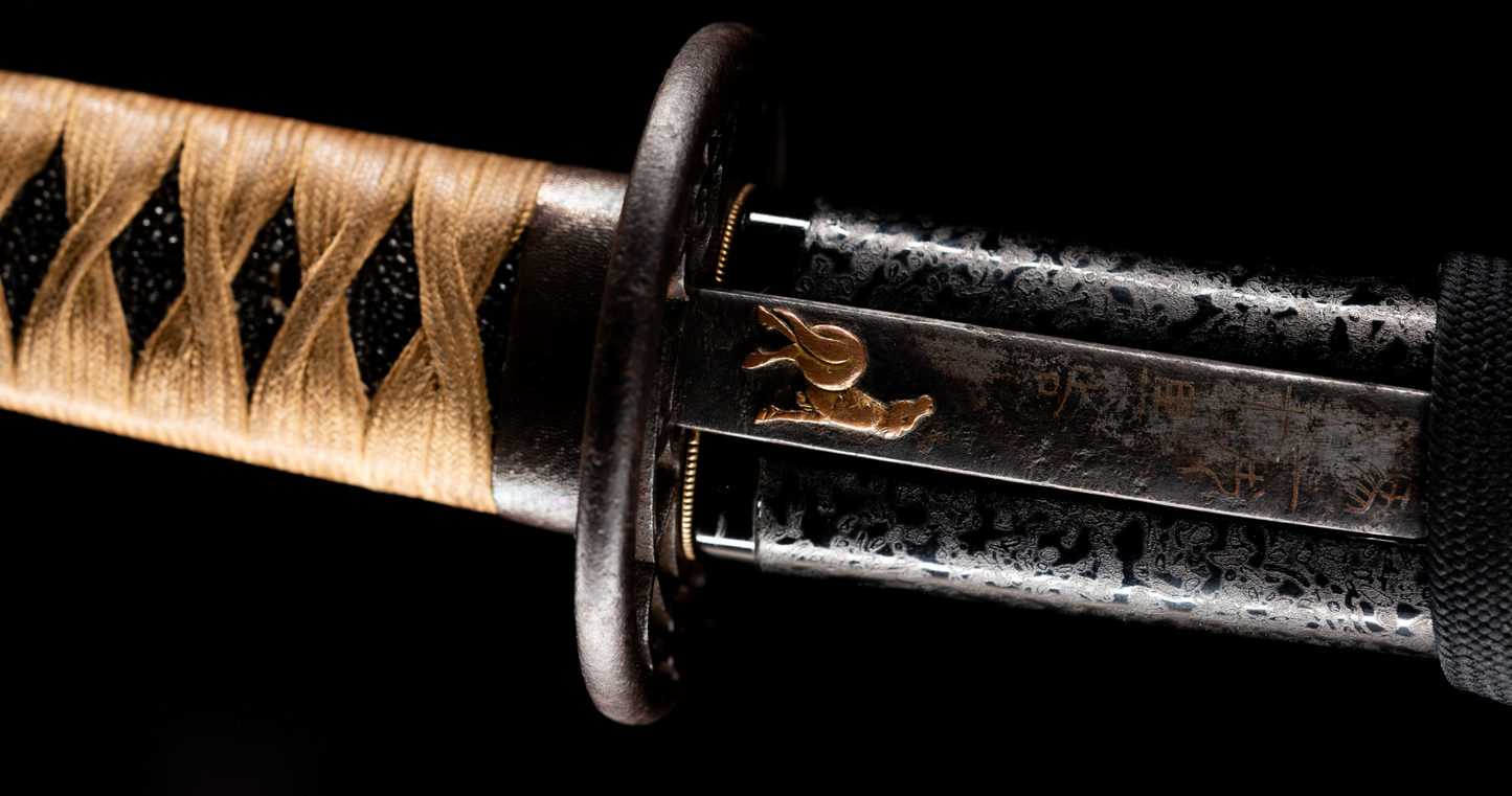 Antique Japanese Sword Wakizashi by Osafune Sukesada with Lion Motif Koshirae - NBTHK Hozon