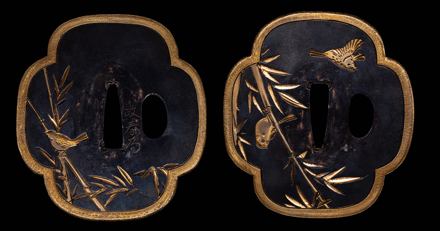 Sabre Antique Japonais Wakizashi Toranba Hamon avec Kogatana & Tsuba en Shakudō
