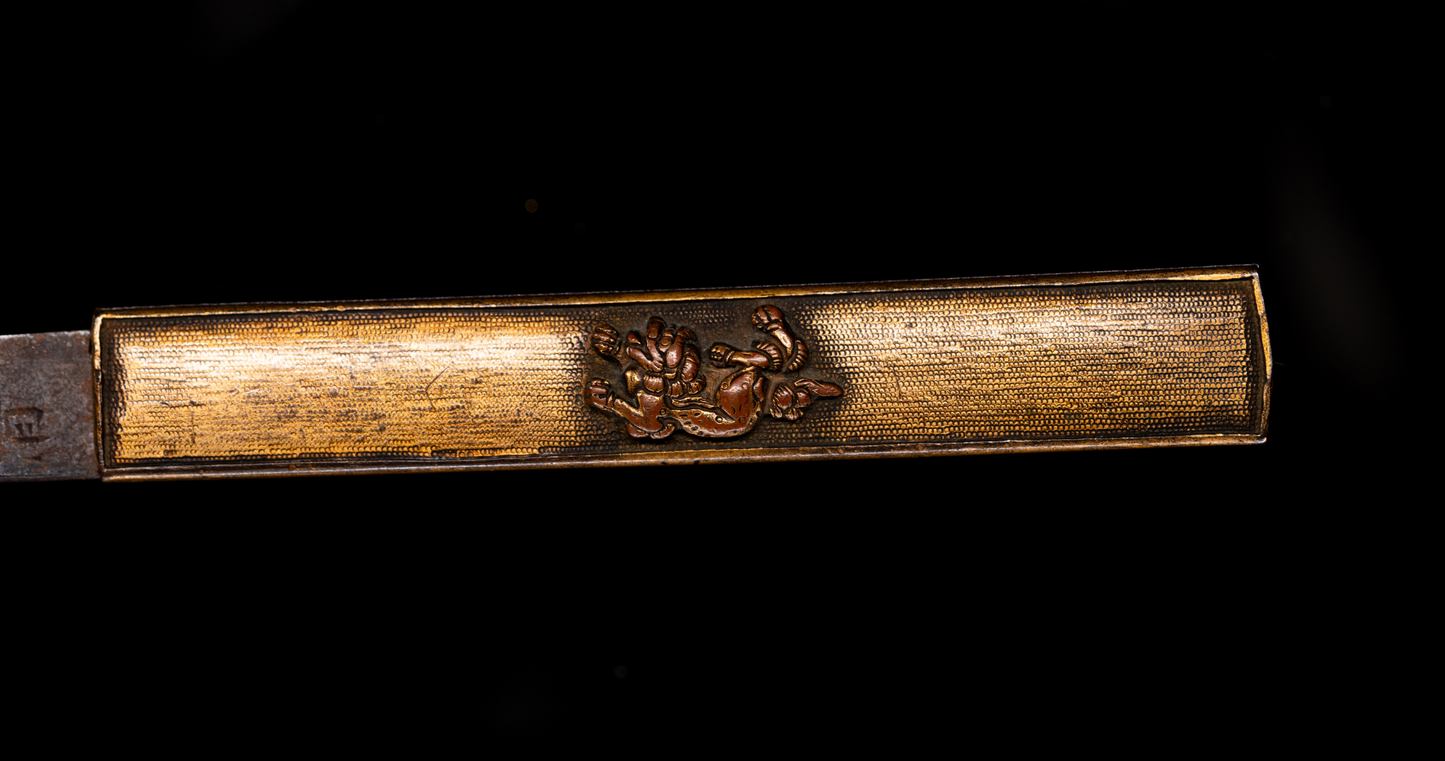 Sabre Antique Japonais Wakizashi Toranba Hamon avec Kogatana & Tsuba en Shakudō