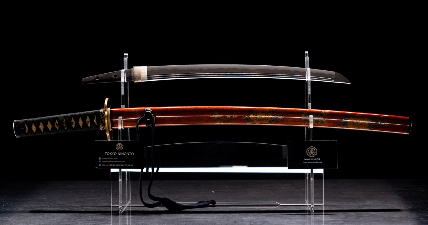 Sabre Antique Japonais Wakizashi Toranba Hamon avec Kogatana & Tsuba en Shakudō