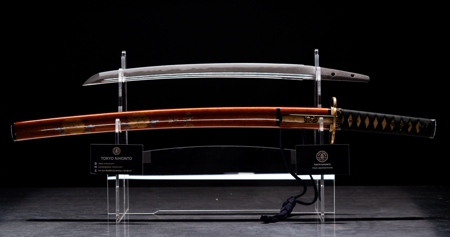Sabre Antique Japonais Wakizashi Toranba Hamon avec Kogatana & Tsuba en Shakudō