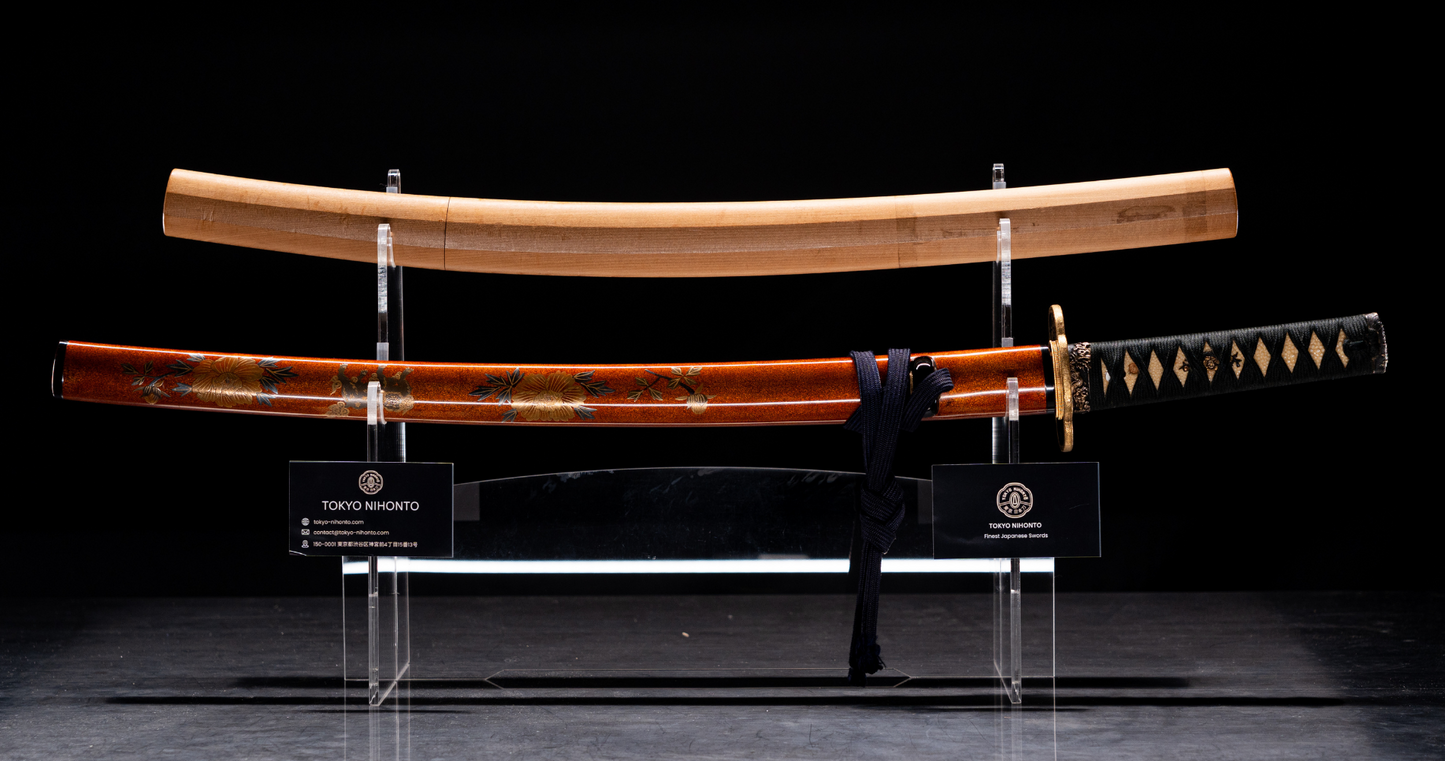 Sabre Antique Japonais Wakizashi Toranba Hamon avec Kogatana & Tsuba en Shakudō