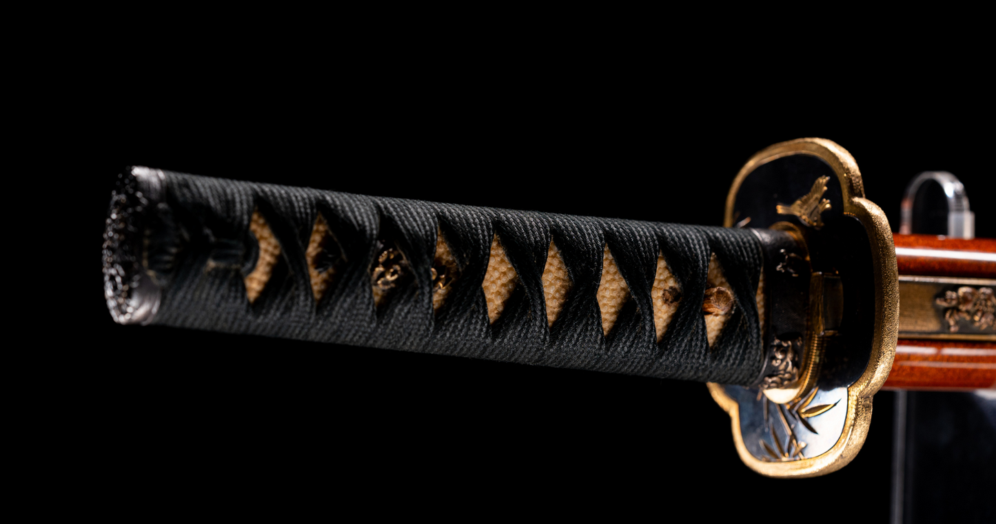 Sabre Antique Japonais Wakizashi Toranba Hamon avec Kogatana & Tsuba en Shakudō