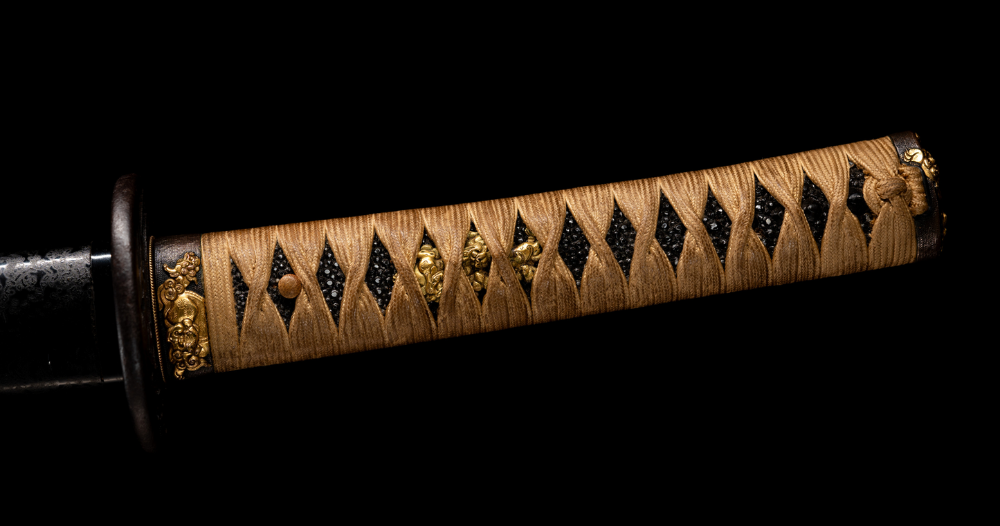 Antique Japanese Sword Wakizashi by Osafune Sukesada with Lion Motif Koshirae - NBTHK Hozon