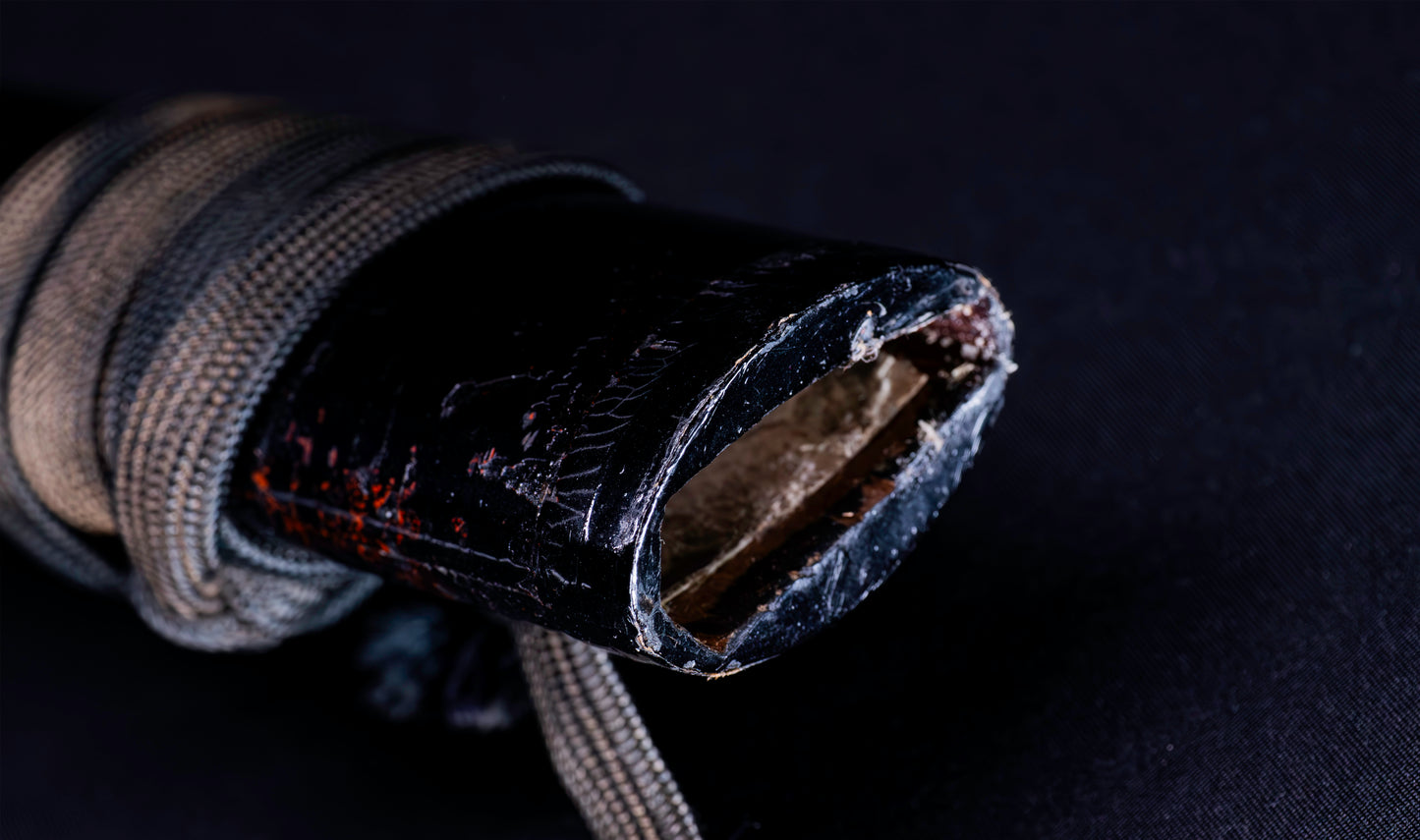 Katana japonesa antigua firmada Kojima Katsumasa con tsuba de hierro tipo paisaje