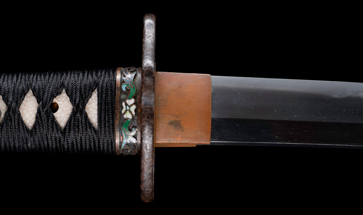 Antique Japanese Katana Sword by Tanba-no-kami Terukado with Gold Lacquer Saya, Iron Mokkō Tsuba and Notare Hamon - NBTHK Hozon