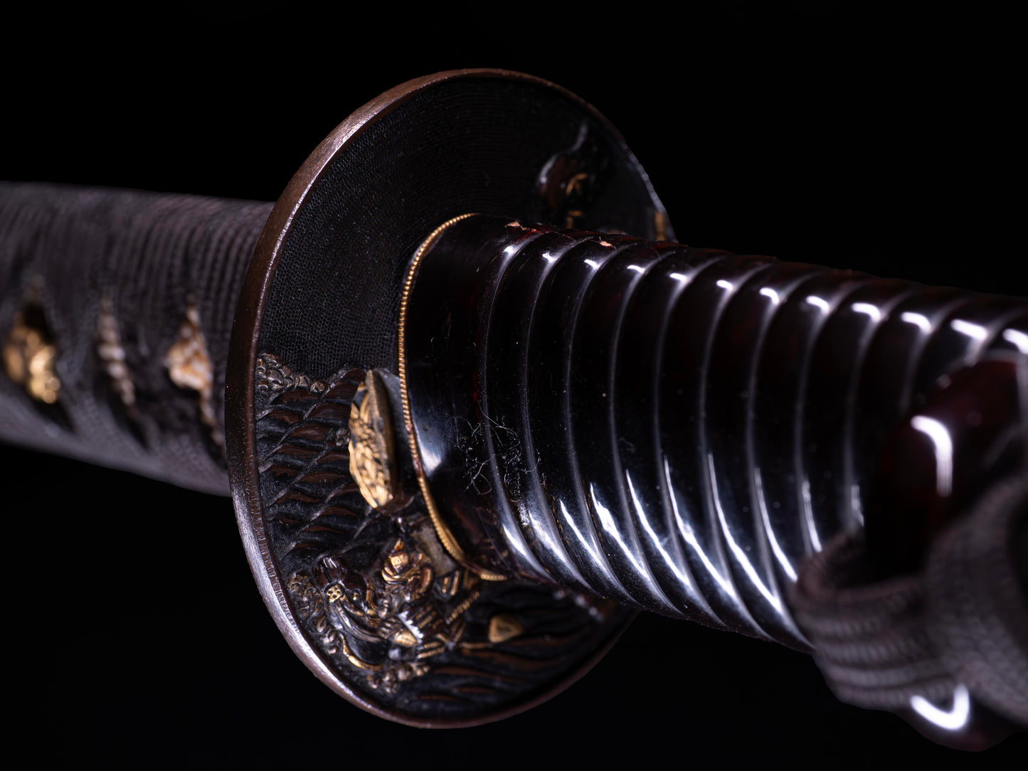 Spada giapponese antica Katana, accessori Shakudo Inro Saya