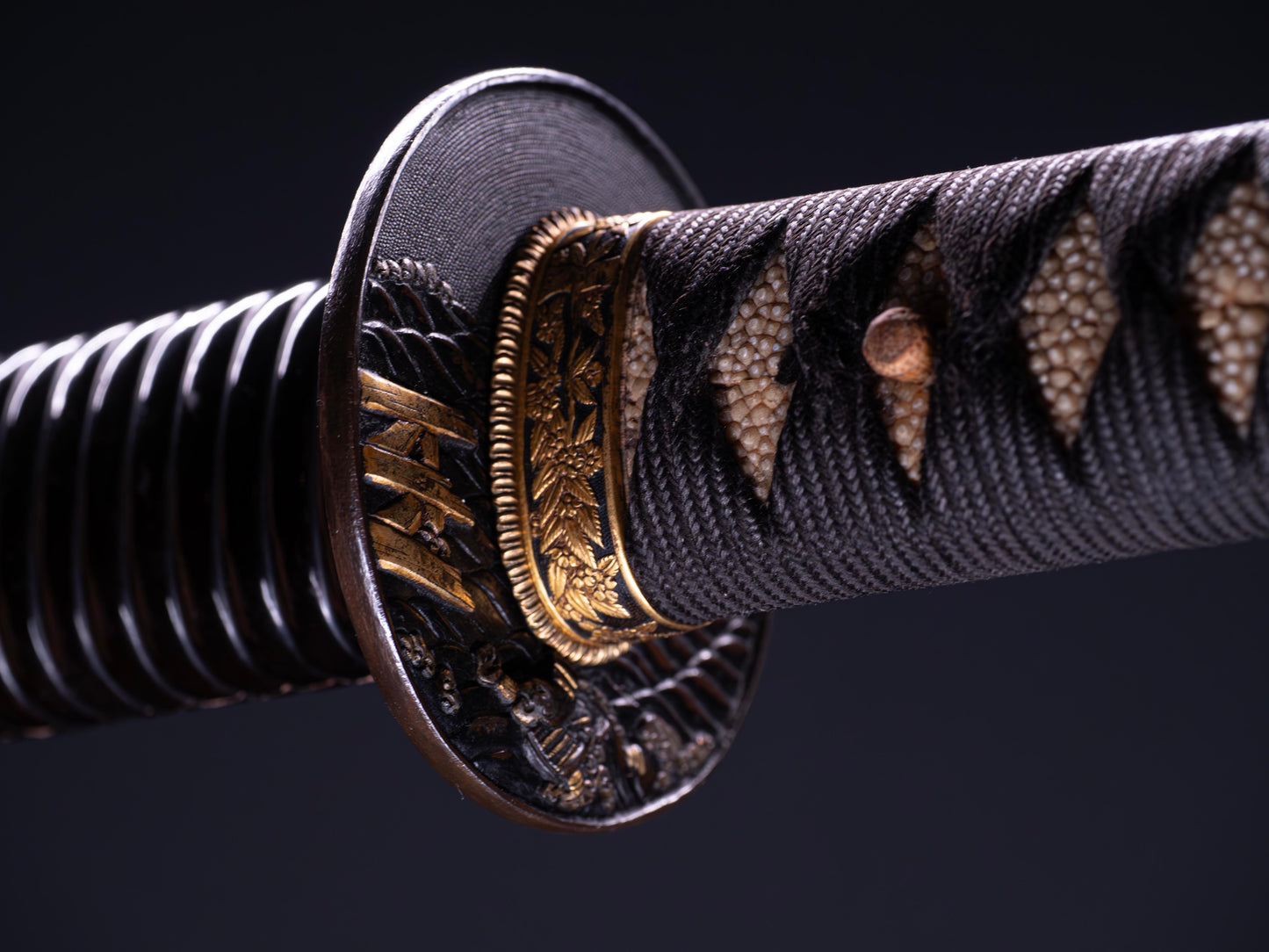 Spada giapponese antica Katana, accessori Shakudo Inro Saya