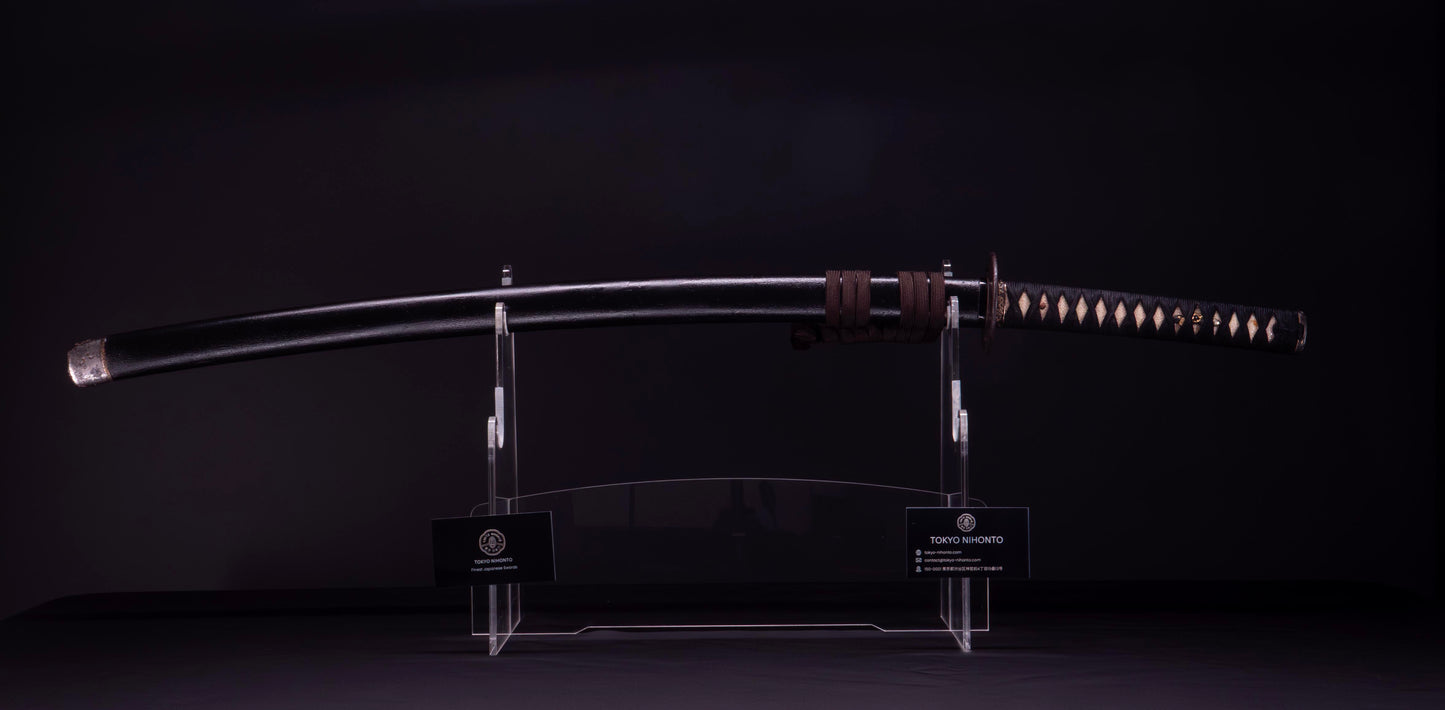 Antique Japanese Katana Sword with Iron Tsuba and Black Lacquered Mountings