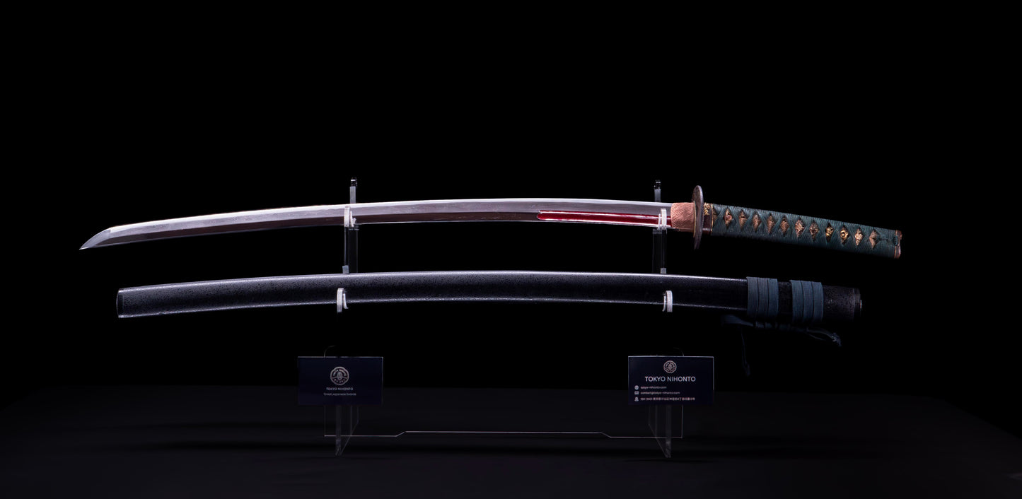 Épée Katana japonaise antique avec rainure laquée rouge