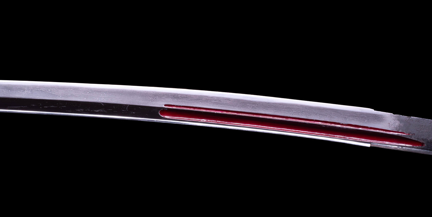 Épée Katana japonaise antique avec rainure laquée rouge