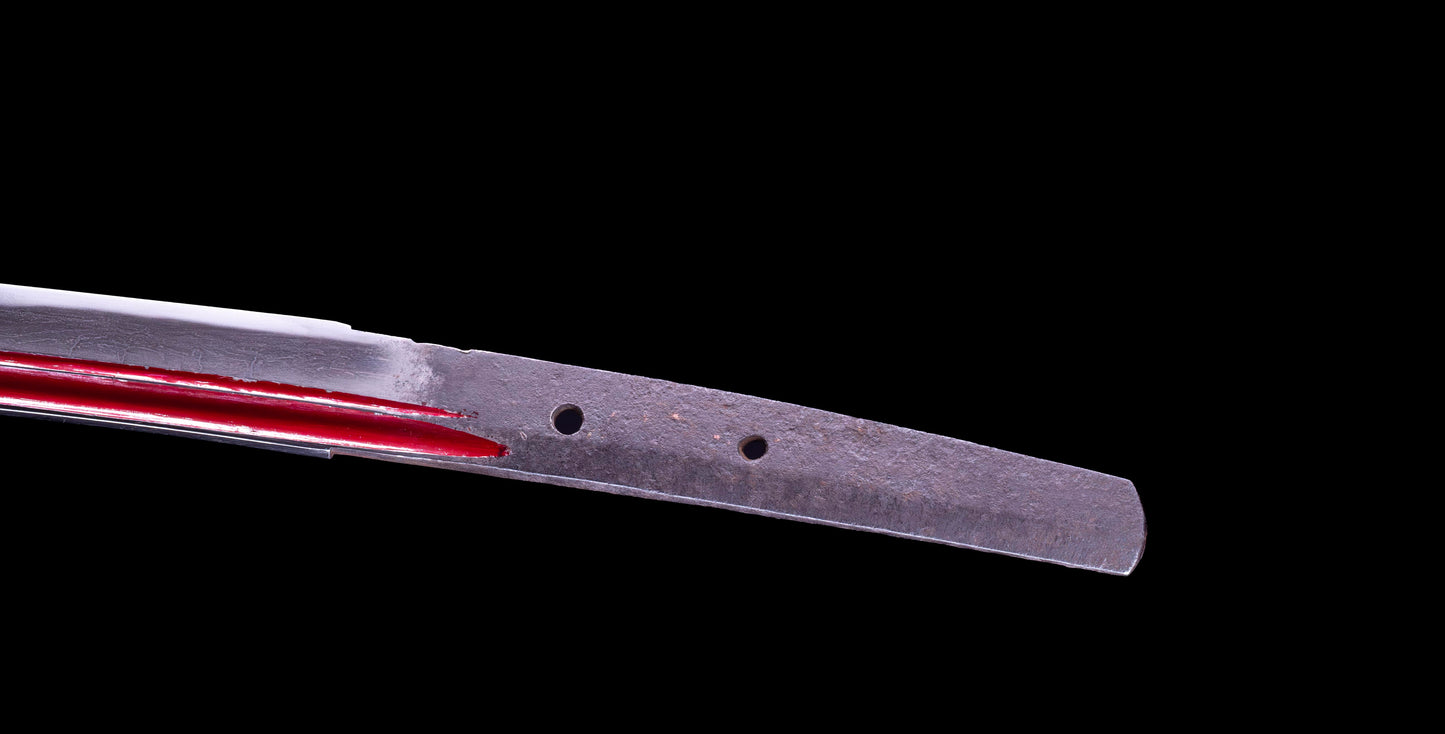 Épée Katana japonaise antique avec rainure laquée rouge