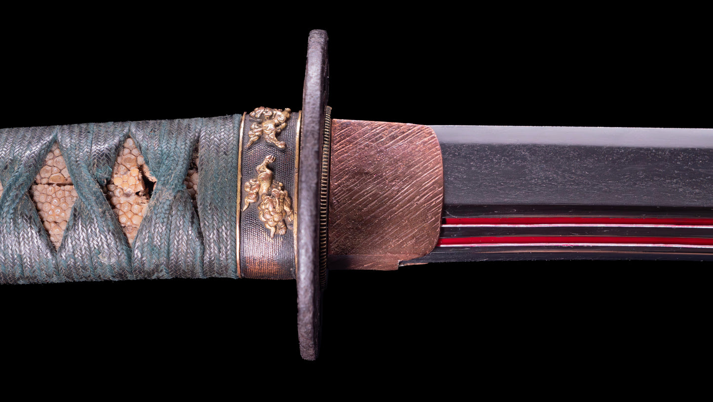 Épée Katana japonaise antique avec rainure laquée rouge