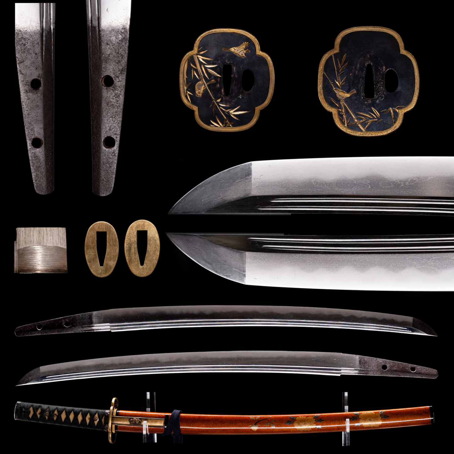 Sabre Antique Japonais Wakizashi Toranba Hamon avec Kogatana & Tsuba en Shakudō