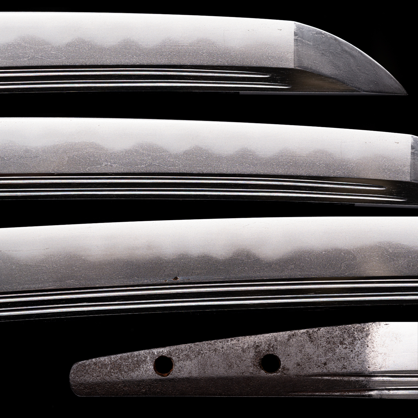 Sabre Antique Japonais Wakizashi Toranba Hamon avec Kogatana & Tsuba en Shakudō