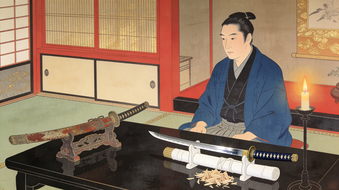 Antique nihonto versus custom commission gendaito — collector's study with two blades | Tokyo Nihonto