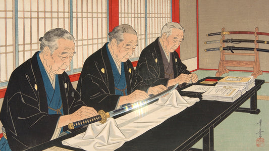 NBTHK shinsa submission process - judges examining a katana blade | Tokyo Nihonto