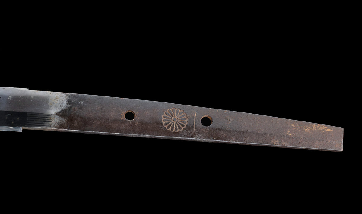 Antique Japanese Katana by Tango no Kami Fujiwara Kanemichi with Imperial Kikumon, Suguha Hamon and Gold-Inlaid Tsuba - NBTHK Hozon