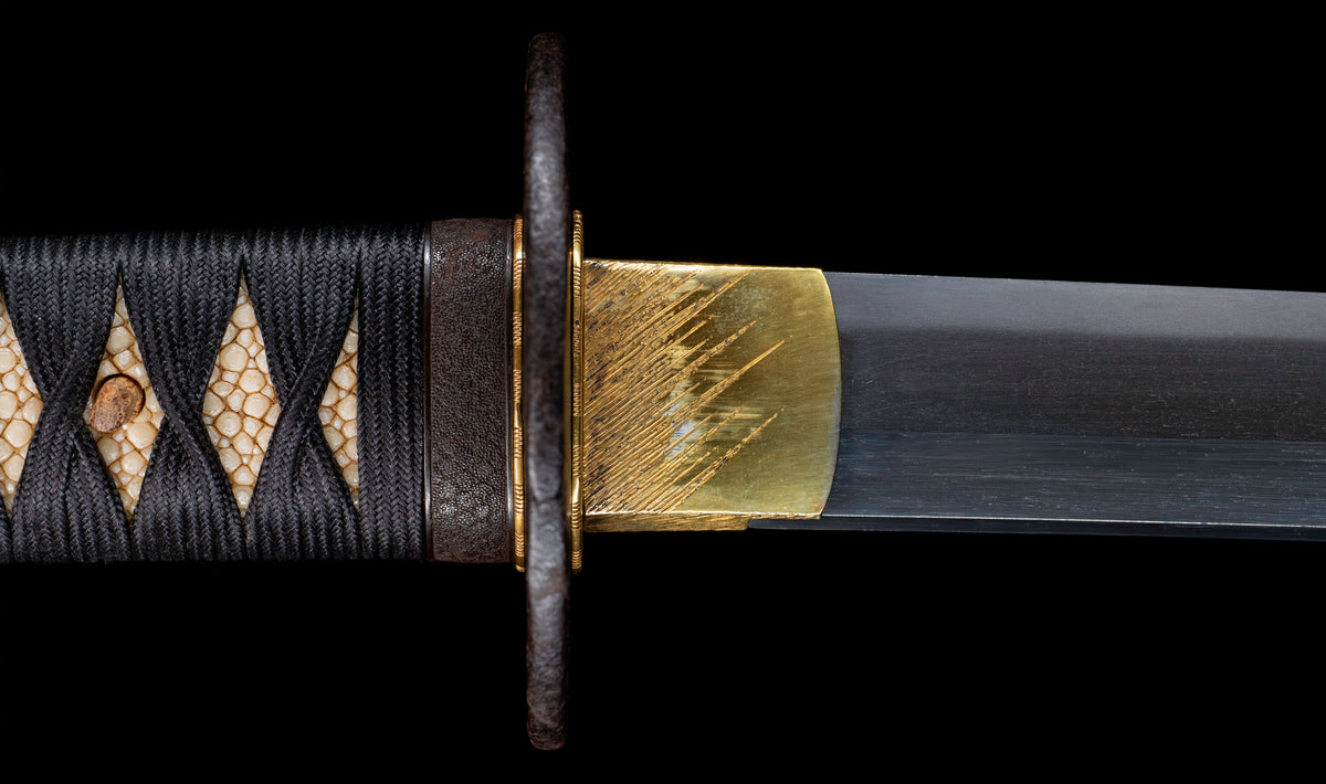 Antique Japanese Katana by Tango no Kami Fujiwara Kanemichi with Imperial Kikumon, Suguha Hamon and Gold-Inlaid Tsuba - NBTHK Hozon