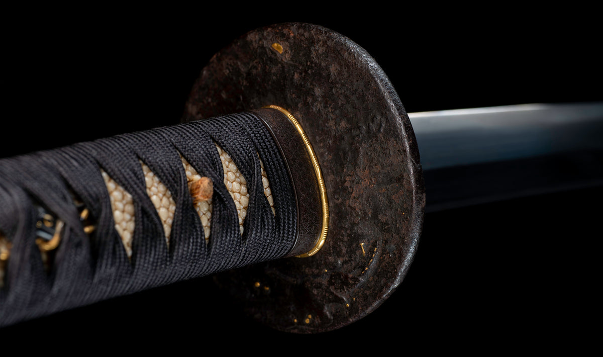 Antique Japanese Katana by Tango no Kami Fujiwara Kanemichi with Imperial Kikumon, Suguha Hamon and Gold-Inlaid Tsuba - NBTHK Hozon