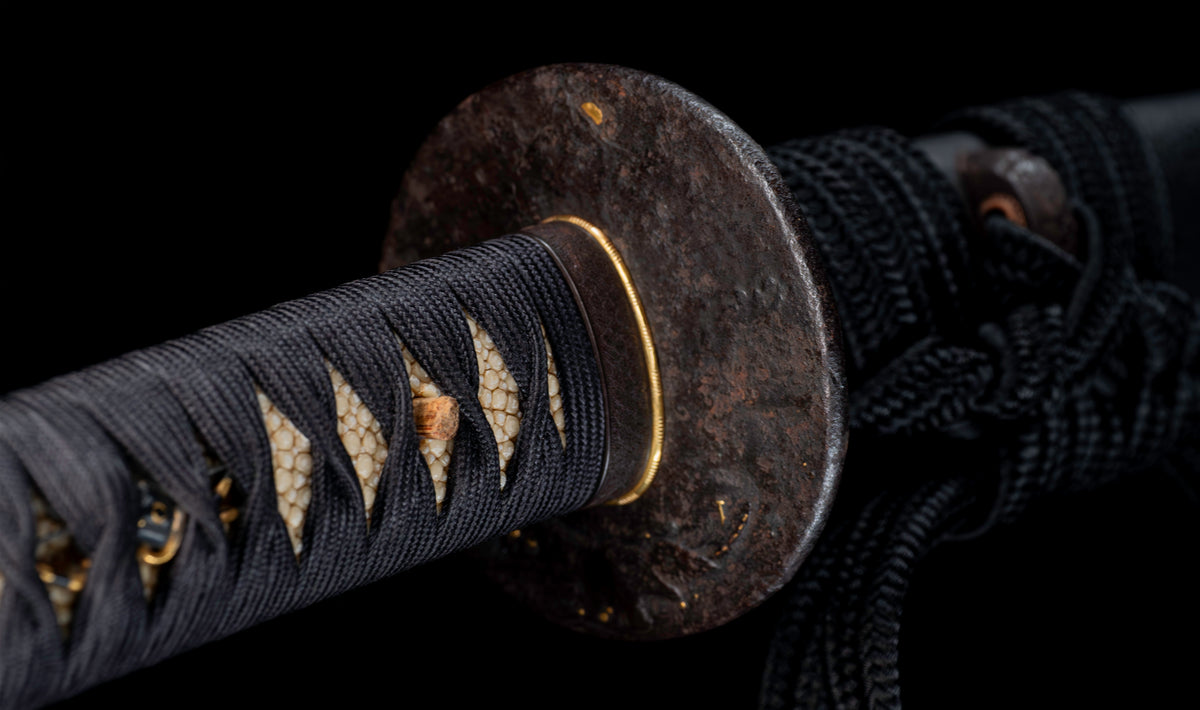 Antique Japanese Katana by Tango no Kami Fujiwara Kanemichi with Imperial Kikumon, Suguha Hamon and Gold-Inlaid Tsuba - NBTHK Hozon