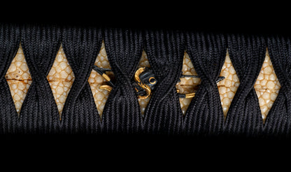 Antique Japanese Katana by Tango no Kami Fujiwara Kanemichi with Imperial Kikumon, Suguha Hamon and Gold-Inlaid Tsuba - NBTHK Hozon