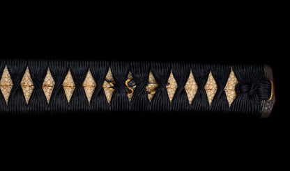Antique Japanese Katana by Tango no Kami Fujiwara Kanemichi with Imperial Kikumon, Suguha Hamon and Gold-Inlaid Tsuba - NBTHK Hozon