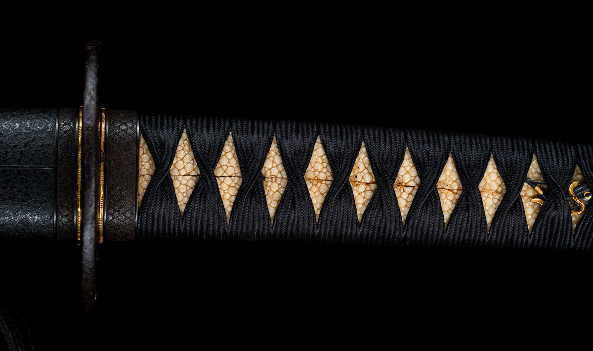 Antique Japanese Katana by Tango no Kami Fujiwara Kanemichi with Imperial Kikumon, Suguha Hamon and Gold-Inlaid Tsuba - NBTHK Hozon
