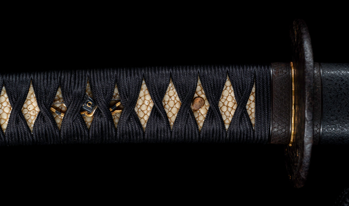 Antique Japanese Katana by Tango no Kami Fujiwara Kanemichi with Imperial Kikumon, Suguha Hamon and Gold-Inlaid Tsuba - NBTHK Hozon