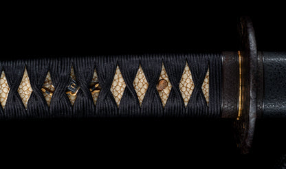 Antique Japanese Katana by Tango no Kami Fujiwara Kanemichi with Imperial Kikumon, Suguha Hamon and Gold-Inlaid Tsuba - NBTHK Hozon