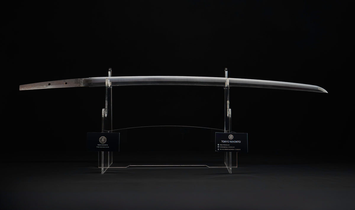 Antique Japanese Katana by Tango no Kami Fujiwara Kanemichi with Imperial Kikumon, Suguha Hamon and Gold-Inlaid Tsuba - NBTHK Hozon
