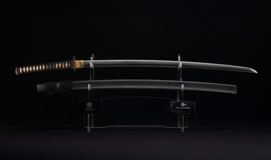 Antique Japanese Katana by Tango no Kami Fujiwara Kanemichi with Imperial Kikumon, Suguha Hamon and Gold-Inlaid Tsuba - NBTHK Hozon