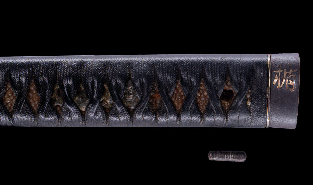Antique Japanese Katana Sword with Regular Gunome Hamon, Higo Iron Fittings and Black Leather Tsukamaki