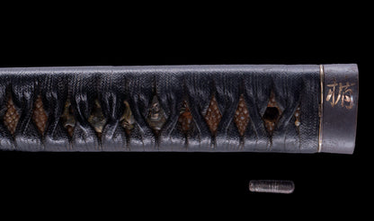 Antique Japanese Katana Sword with Regular Gunome Hamon, Higo Iron Fittings and Black Leather Tsukamaki
