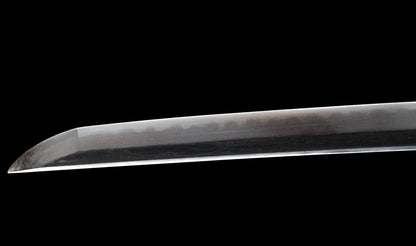 Antique Japanese Katana Sword with Regular Gunome Hamon, Higo Iron Fittings and Black Leather Tsukamaki