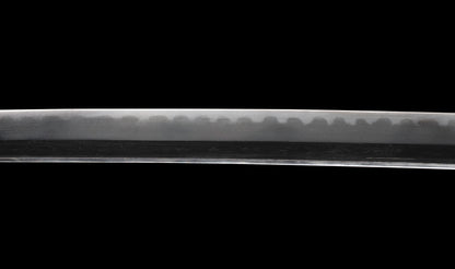 Antique Japanese Katana Sword with Regular Gunome Hamon, Higo Iron Fittings and Black Leather Tsukamaki