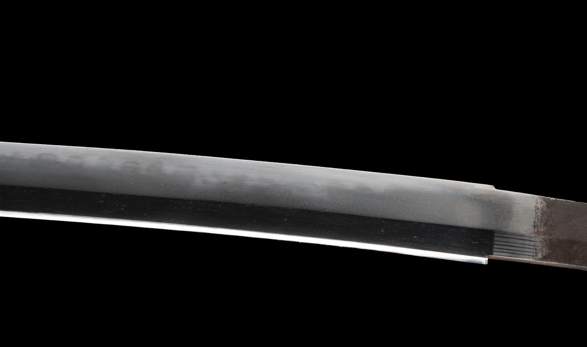 Antique Japanese Katana Sword with Regular Gunome Hamon, Higo Iron Fittings and Black Leather Tsukamaki
