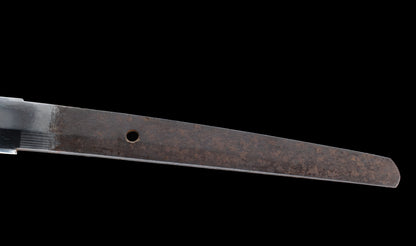 Antique Japanese Katana Sword with Regular Gunome Hamon, Higo Iron Fittings and Black Leather Tsukamaki