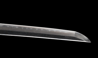 Antique Japanese Katana Sword with Regular Gunome Hamon, Higo Iron Fittings and Black Leather Tsukamaki