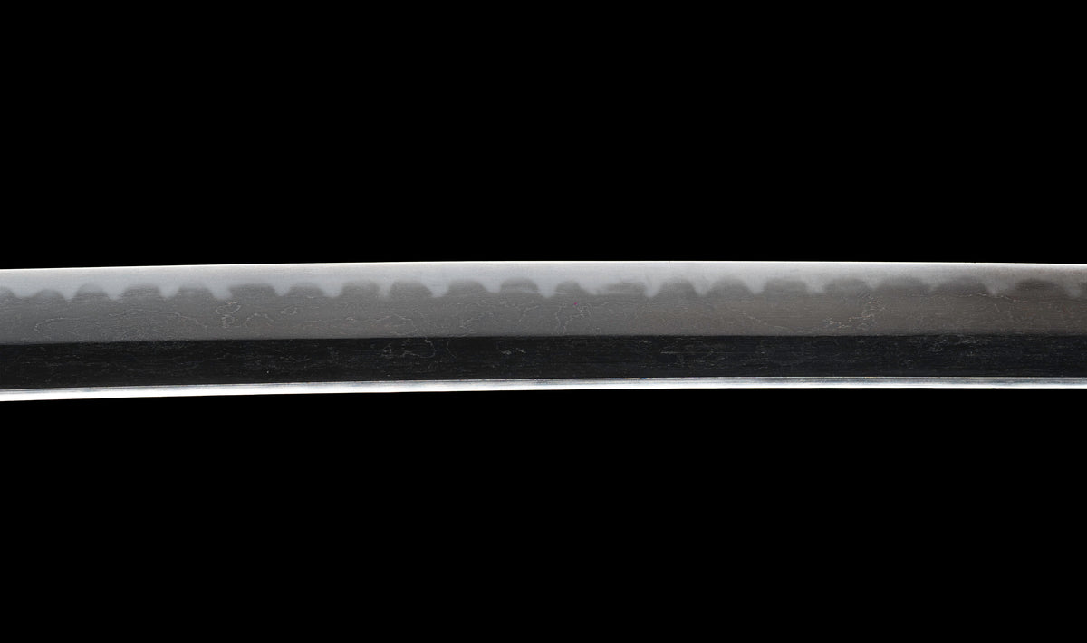 Antique Japanese Katana Sword with Regular Gunome Hamon, Higo Iron Fittings and Black Leather Tsukamaki