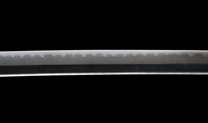 Antique Japanese Katana Sword with Regular Gunome Hamon, Higo Iron Fittings and Black Leather Tsukamaki