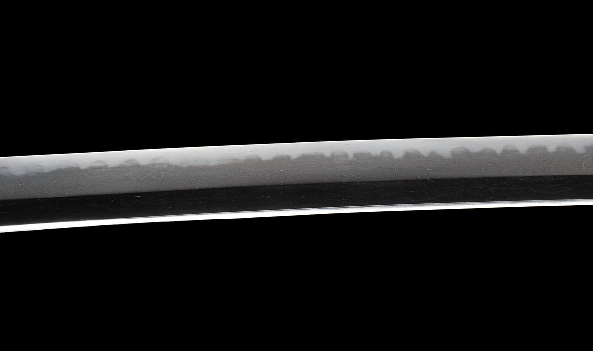 Antique Japanese Katana Sword with Regular Gunome Hamon, Higo Iron Fittings and Black Leather Tsukamaki