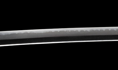 Antique Japanese Katana Sword with Regular Gunome Hamon, Higo Iron Fittings and Black Leather Tsukamaki