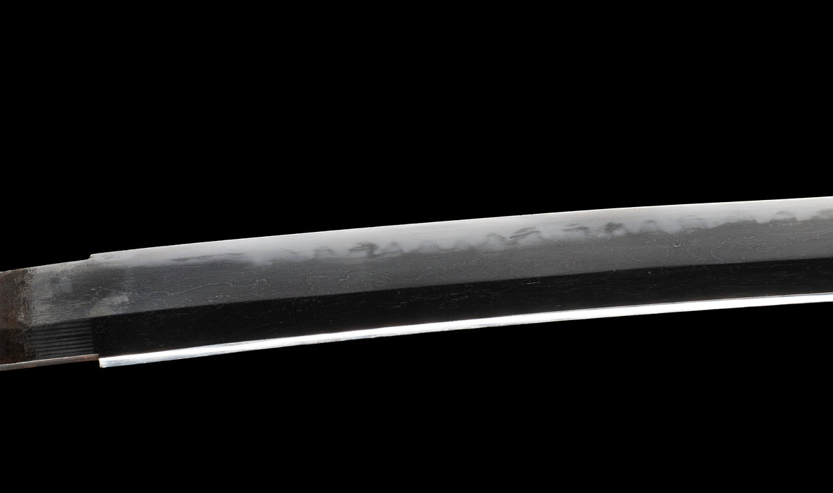 Antique Japanese Katana Sword with Regular Gunome Hamon, Higo Iron Fittings and Black Leather Tsukamaki