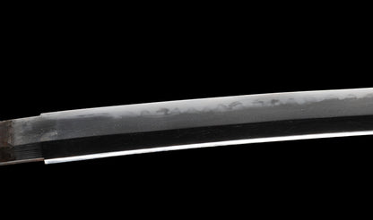 Antique Japanese Katana Sword with Regular Gunome Hamon, Higo Iron Fittings and Black Leather Tsukamaki