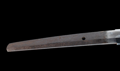 Antique Japanese Katana Sword with Regular Gunome Hamon, Higo Iron Fittings and Black Leather Tsukamaki