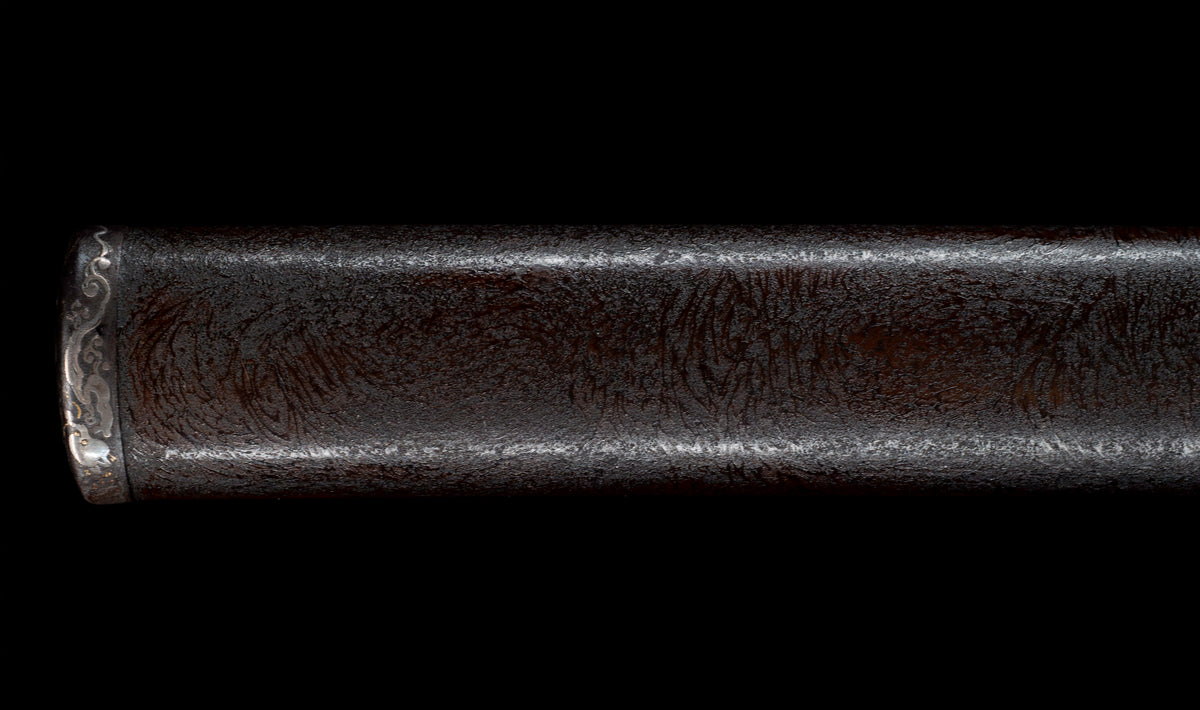 Antique Japanese Katana Sword with Regular Gunome Hamon, Higo Iron Fittings and Black Leather Tsukamaki