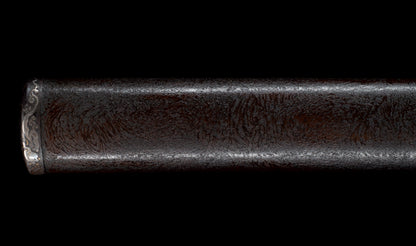 Antique Japanese Katana Sword with Regular Gunome Hamon, Higo Iron Fittings and Black Leather Tsukamaki