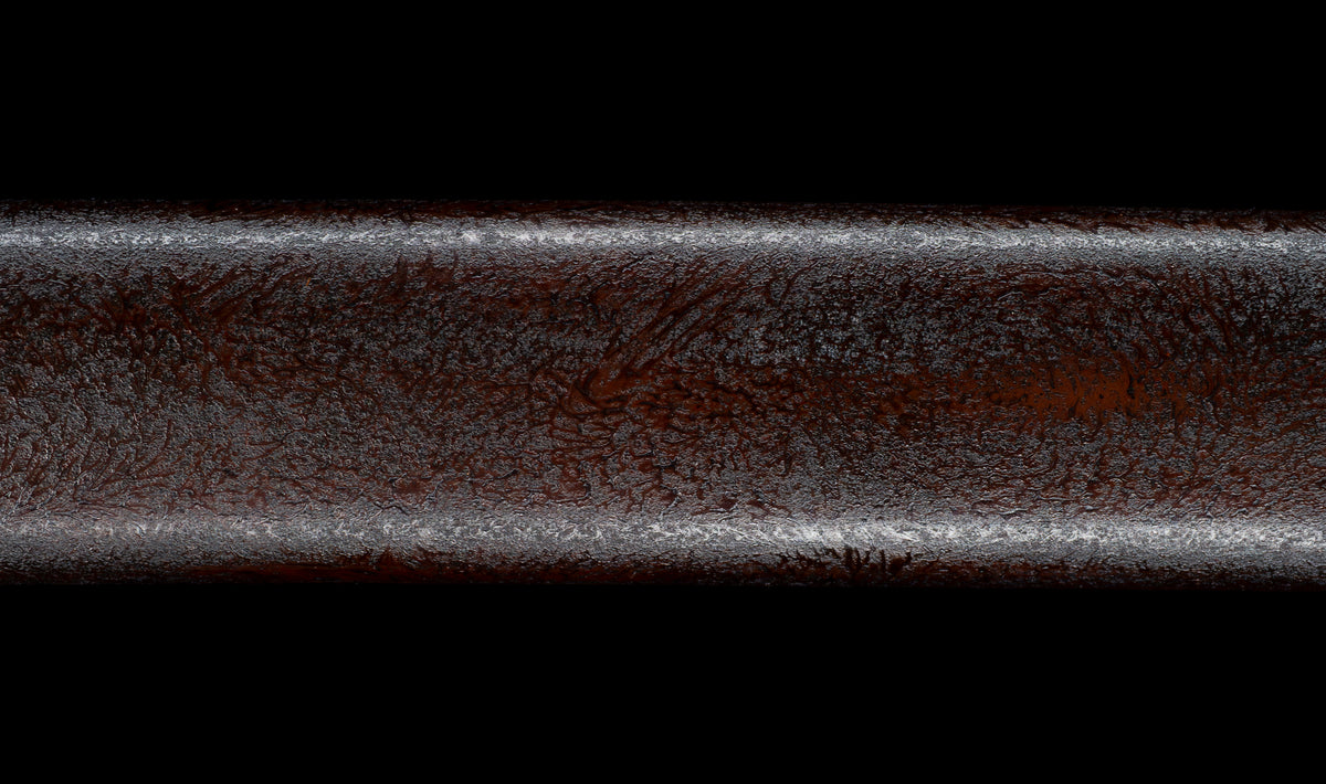 Antique Japanese Katana Sword with Regular Gunome Hamon, Higo Iron Fittings and Black Leather Tsukamaki