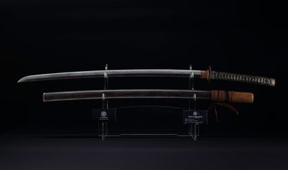 Antique Japanese Katana Sword with Regular Gunome Hamon, Higo Iron Fittings and Black Leather Tsukamaki